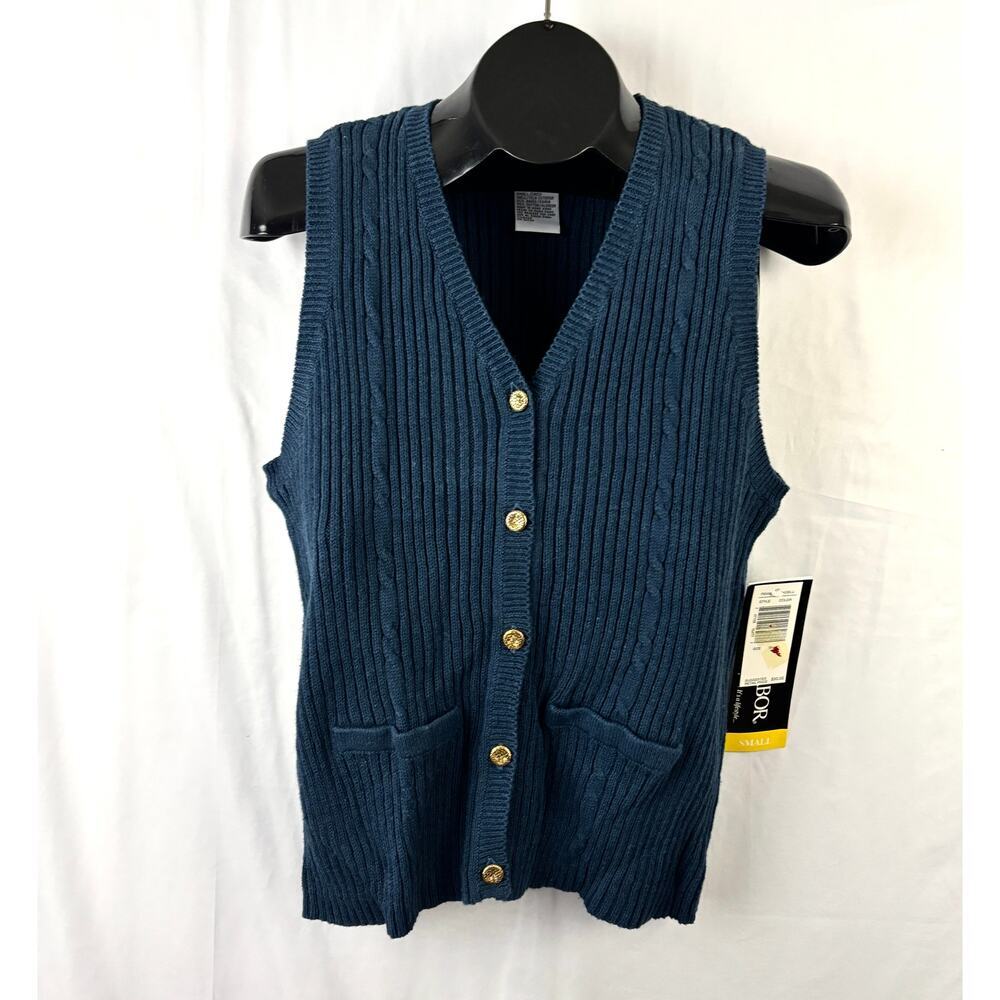 Vintage 1990s Sag Harbor Blue Sweater‎ Knit Vest Women’s Small Button Sleeveless